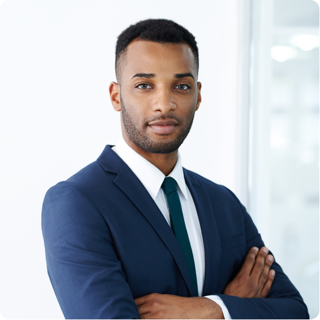 Portrait of the Corporate Sponsor persona, a professional man in a suit